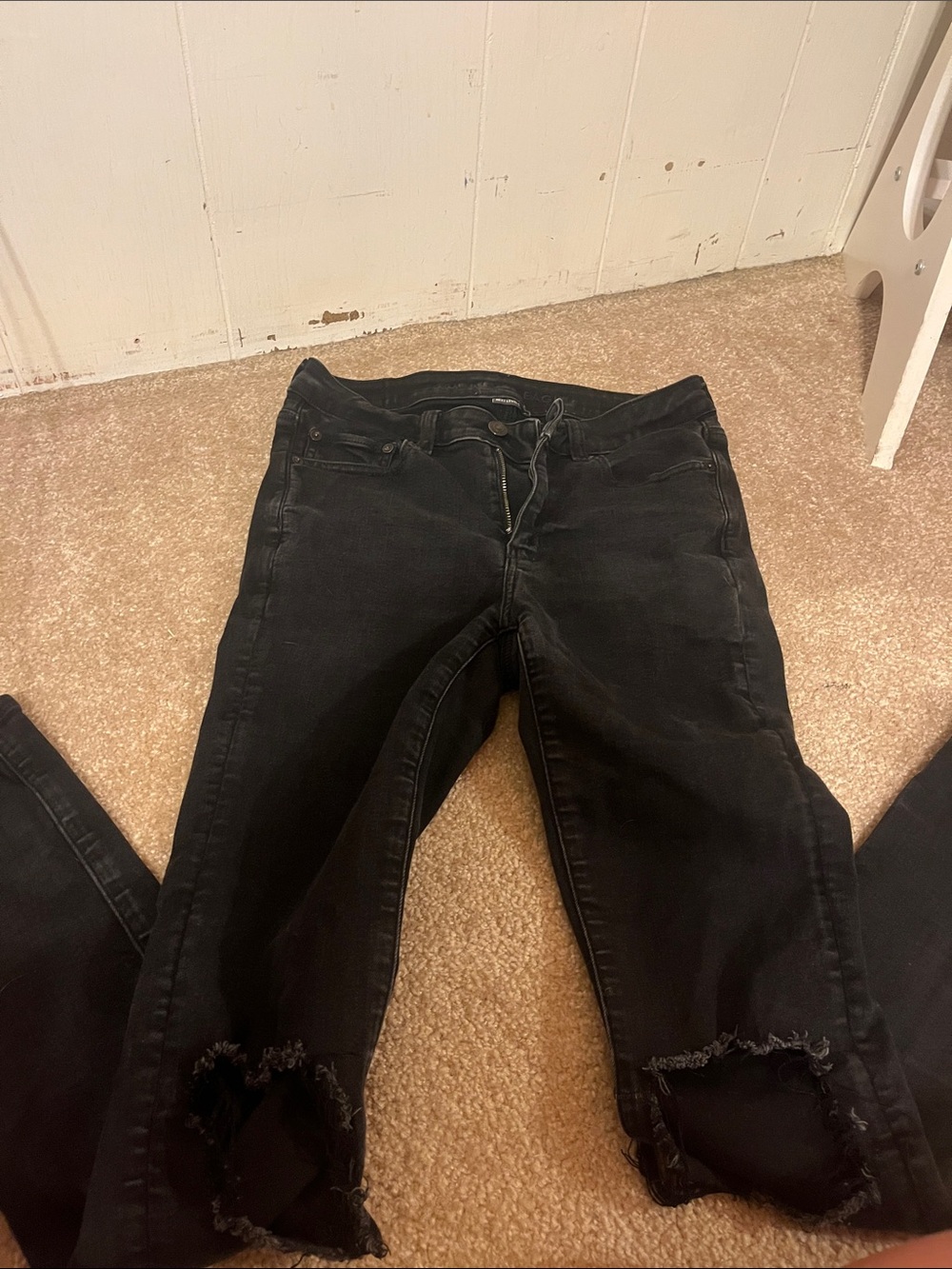 American Eagle Outfitters Black Skinny Jeans with Frayed Hem